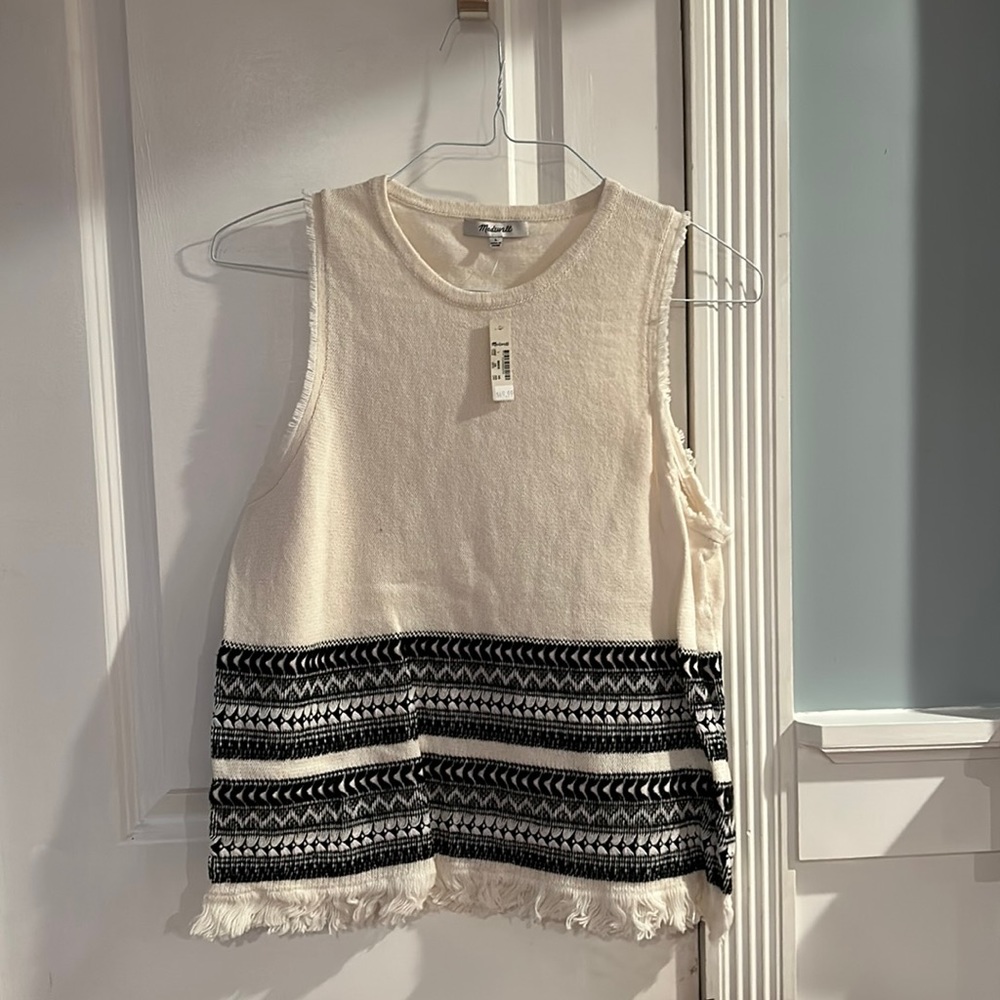 Madewell NWT Sleeveless Fringe Sweater L
